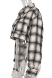 Multicolor Casual Street Plaid Print Patchwork Buckle Turndown Collar Tops