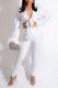 White Sexy Solid Bandage Patchwork Feathers V Neck Long Sleeve Two Pieces