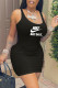 Black Fashion Casual Print Letter U Neck One Step Skirt Dresses