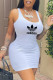 White Fashion Sexy Print Letter U Neck One Step Skirt Dresses