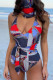 Blue Fashion Sexy Print Bandage Backless Swimwears (With Paddings)