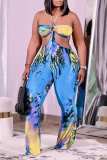 Red Sexy Patchwork Tie-dye Halter Straight Jumpsuits