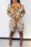 Yellow Fashion Casual Print Basic Zipper Collar Long Sleeve Two Pieces