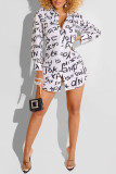 Black Fashion Casual Letter Print Basic Turndown Collar Shirt Dress Dresses