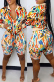Yellow Fashion Casual Print Basic Zipper Collar Long Sleeve Two Pieces