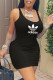 Black Fashion Sexy Print Letter U Neck One Step Skirt Dresses