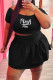Black Fashion Casual Letter Print Basic O Neck Short Sleeve Two Pieces