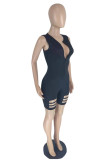 Pink Sexy Casual Solid Ripped Zipper Collar Skinny Romper