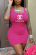 Rose Red Fashion Casual Print Letter U Neck One Step Skirt Dresses