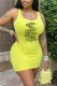 Yellow Sexy Casual Letter Print Basic U Neck Vest Dress
