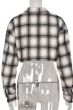 Multicolor Casual Street Plaid Print Patchwork Buckle Turndown Collar Tops