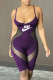 Purple Fashion Casual Print Patchwork Spaghetti Strap Rompers