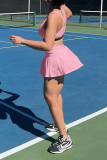 Pink Sportswear Solid Patchwork U Neck Sleeveless Two Pieces