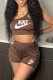 Coffee Fashion Sexy Print Letter One Shoulder Sleeveless Two Pieces