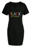 Red Fashion Casual Letter Print Basic V Neck Short Sleeve Dress