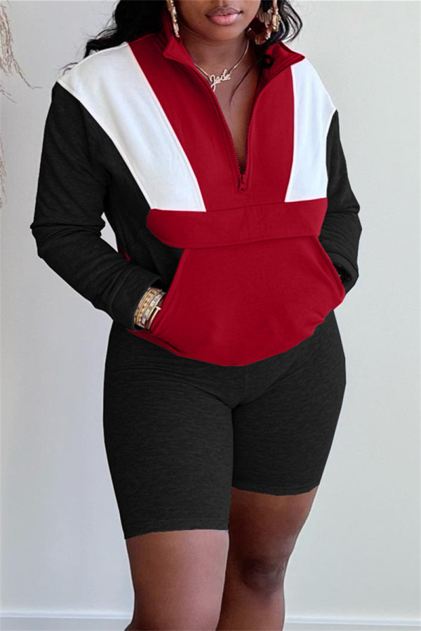 Black Fashion Casual Solid Patchwork Zipper Collar Long Sleeve Two Pieces