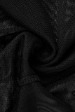 Black Fashion Sexy Patchwork See-through Skinny High Waist Pencil Trousers