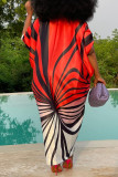 Red Casual Bohemian Vintage Vacation Color Lump Geometric Printing V Neck Printed Dress Dresses