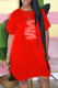Tangerine Red Fashion Casual Print Letter O Neck Lantern Skirt Dresses