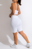 White Casual Sportswear Solid Backless Spaghetti Strap Sleeveless Two Pieces