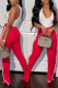 Red Fashion Casual Solid Patchwork V Neck Sleeveless Two Pieces