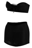 Black Fashion Sexy Solid Bandage Hollowed Out Backless Strapless Sleeveless Two Pieces