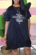 Tibetan Blue Fashion Casual Print Letter O Neck Lantern Skirt Dresses