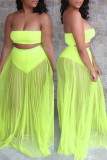 Olive Green Fashion Sexy Solid Split Joint Backless Strapless Sleeveless Two Pieces Swimwears