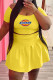 Yellow Fashion Casual Print Patchwork Off the Shoulder Short Sleeve Two Pieces