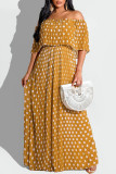Orange Yellow Fashion Casual Dot Print Backless Off the Shoulder Long Dress Dresses