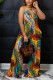 Multicolor Fashion Sexy Floral Backless Halter Loose Jumpsuits