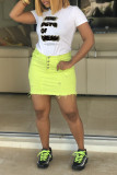 White Fashion Casual Print Patchwork Letter O Neck T-Shirts