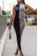 Black Gray Casual Street Print Patchwork Zipper Collar Regular Jumpsuits