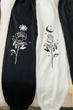 Black White Fashion Casual Print Patchwork Regular High Waist Trousers