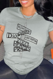 Grey Fashion Casual Print Split Joint Letter O Neck T-Shirts