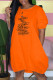 Orange Fashion Casual Print Letter O Neck Lantern Skirt Dresses