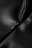 Black Fashion Sexy Solid Patchwork Slit Half A Turtleneck Long Sleeve Dresses