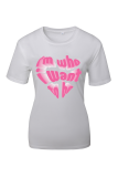White Fashion Cute Print Patchwork Letter O Neck T-Shirts