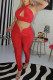 Red Fashion Sexy Solid Hollowed Out Backless Fold Halter Sleeveless Two Pieces