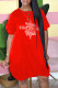 Tangerine Red Fashion Casual Print Letter O Neck Lantern Skirt Dresses