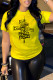 Yellow Fashion Simplicity Print Letter O Neck T-Shirts