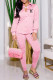 Pink Fashion Casual Print Letter Turndown Collar Long Sleeve Two Pieces