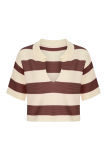 Brown Casual Striped Patchwork Turndown Collar T-Shirts