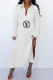 White Fashion Casual Print Letter Turndown Collar Straight Dresses