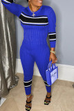 Blue Fashion Casual Patchwork Basic O Neck Long Sleeve Two Pieces