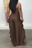 Red Sexy Print Flounce Strapless Boot Cut Jumpsuits