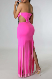 Pink Sexy Solid Split Joint Strapless Irregular Dress Dresses
