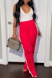 Red Fashion Casual Solid Patchwork V Neck Sleeveless Two Pieces