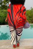 Red Casual Bohemian Vintage Vacation Color Lump Geometric Printing V Neck Printed Dress Dresses
