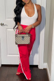 Red Fashion Casual Solid Patchwork V Neck Sleeveless Two Pieces
